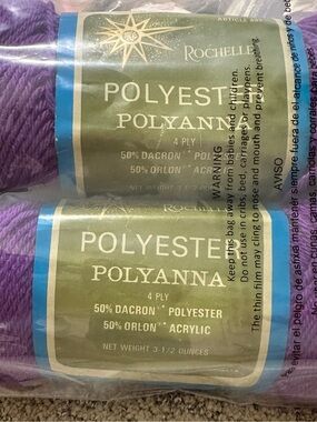 Vintage Lot of 2 Skeins Rochelle Polyester Polyanna Yarn Same Dye Lot- Purple